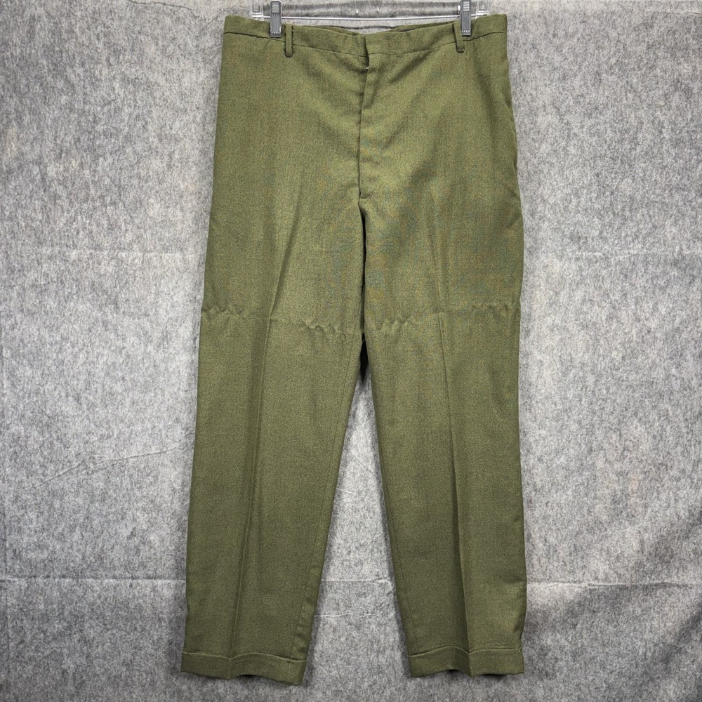 True Vintage Pleated Trousers Permanent Press Cuffed Green Men's 33 x 29 USA 70s